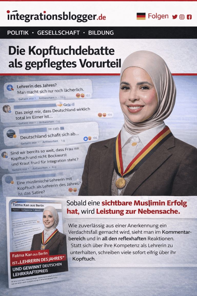 Unter einem Glückwunsch-Post wird aus Pädagogik plötzlich ein Stoffgutachten: Sobald eine sichtbare Muslimin Erfolg hat, wird Leistung zur Nebensache und die Kommentarspalte zur Ersatzjury.